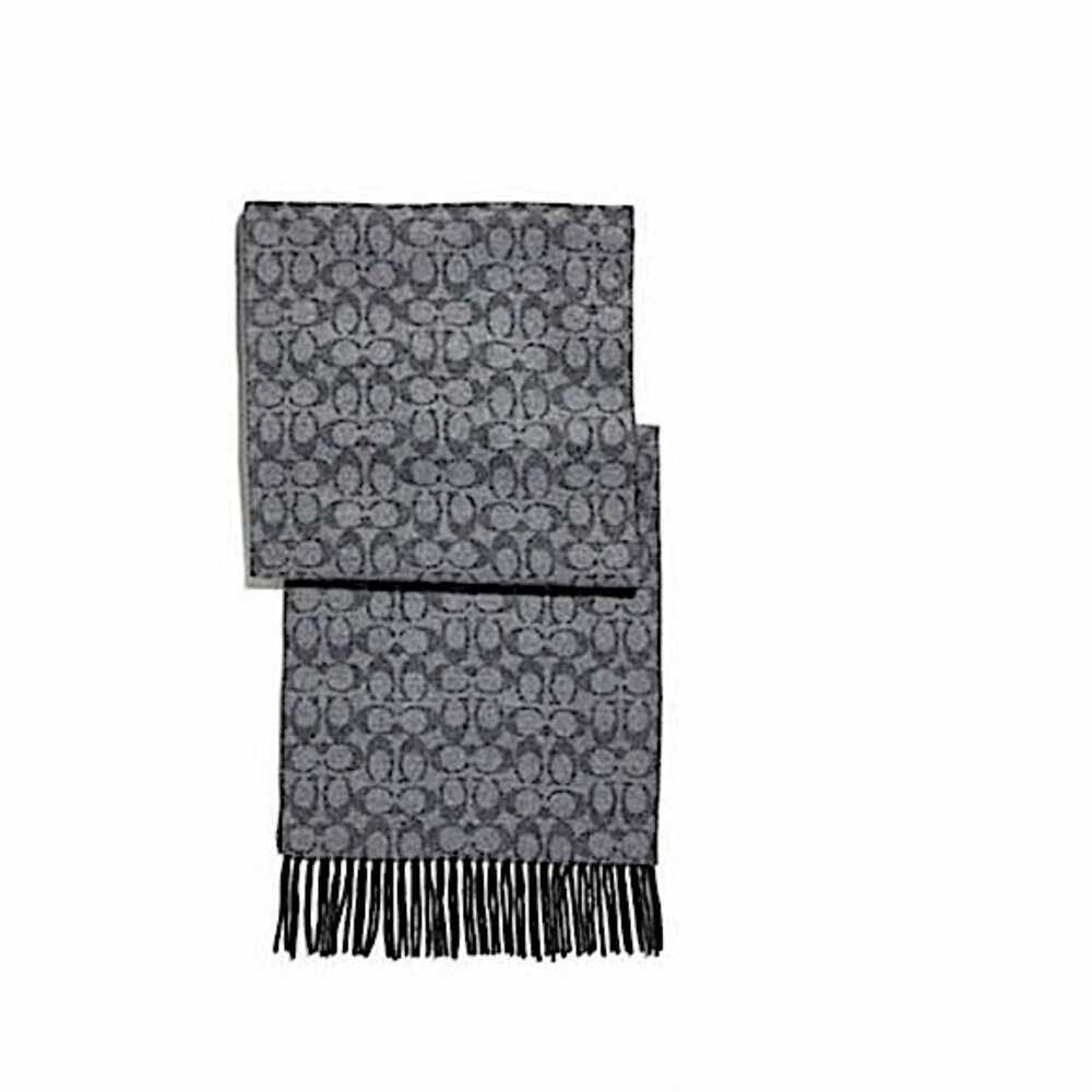Coach Double Face Soft Wool Cashmere Scarf Gray Logo Unisex